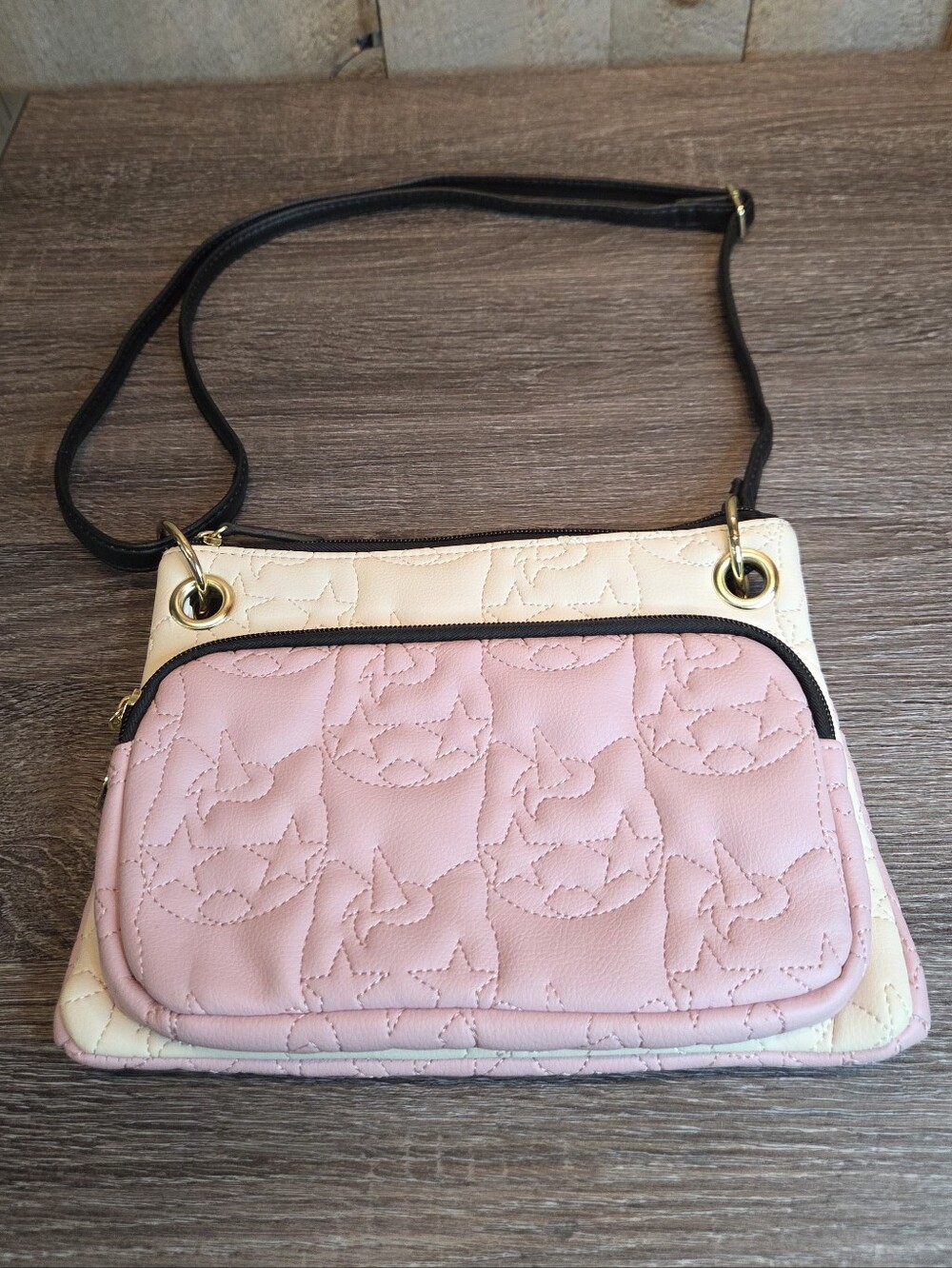 Luv Betsey Johnson Cream Rose Shoulder Bag Purse Unicorn Kitty Adjustable Strap